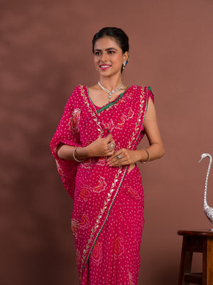 By New Chiffon Bandhani Style With Gotapatti Work Saree