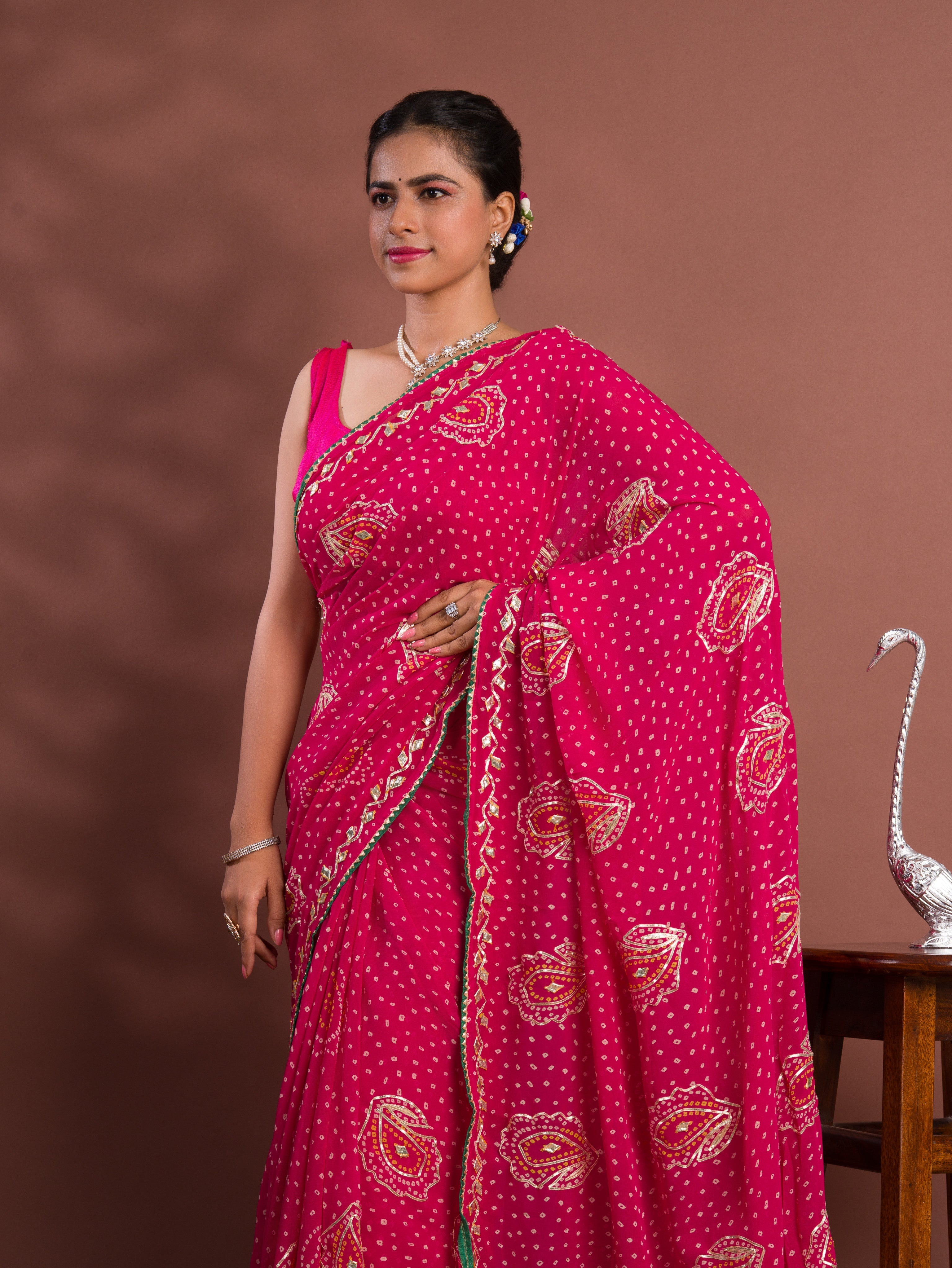 Tanmira New Beautiful Chiffon Bandhani Style With Gotapatti Work Saree MHS