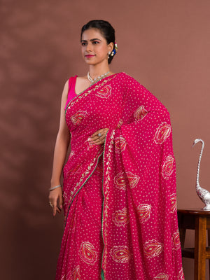 By New Chiffon Bandhani Style With Gotapatti Work Saree