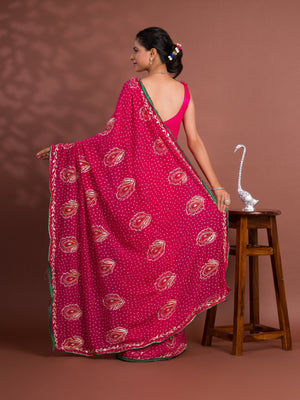 By New Chiffon Bandhani Style With Gotapatti Work Saree