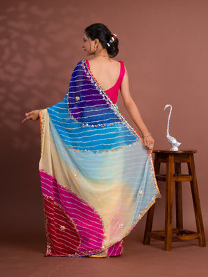 party wear saree in Leheriya Style with gotapati work