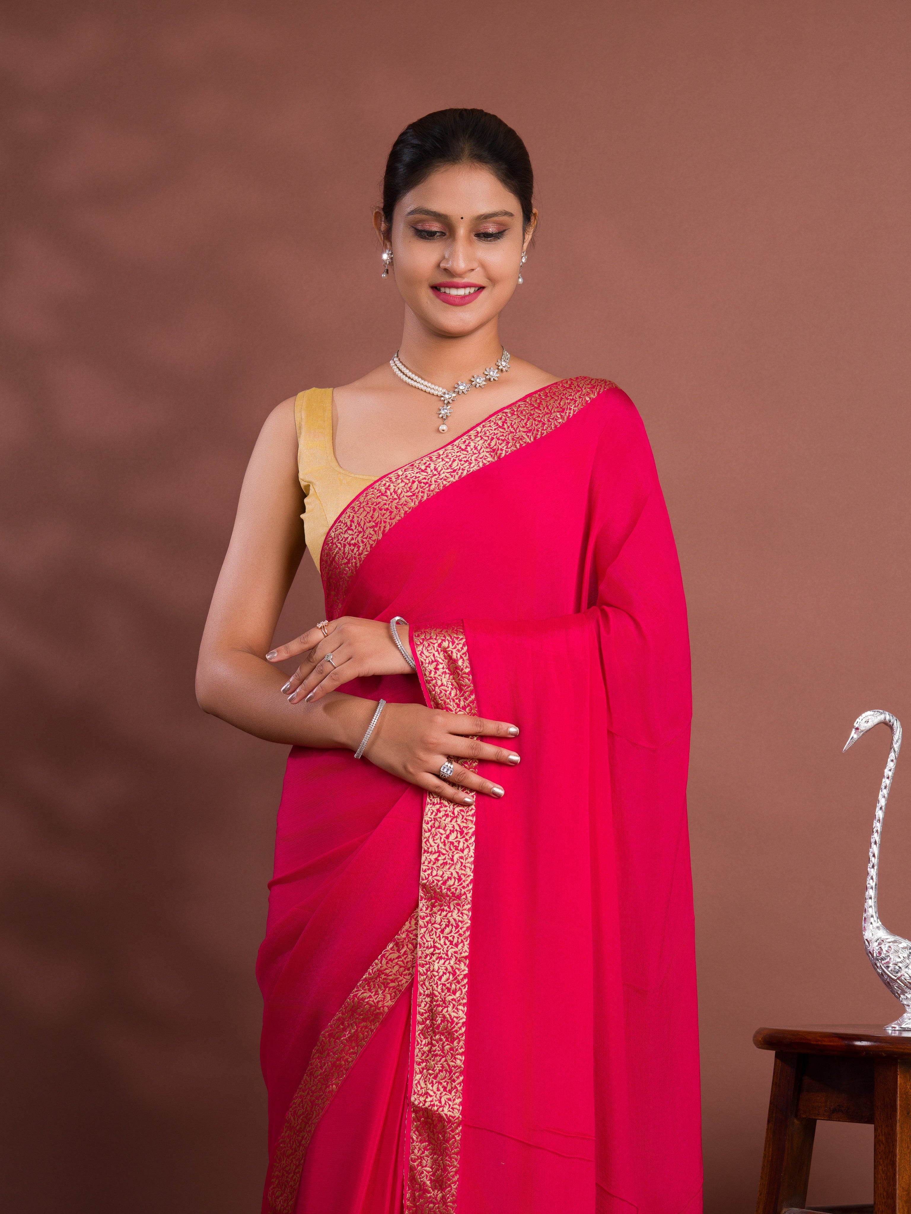 Tanmira New arrival Pure ojariya Chinon Beautiful Zari border Pallu saree,MAHA