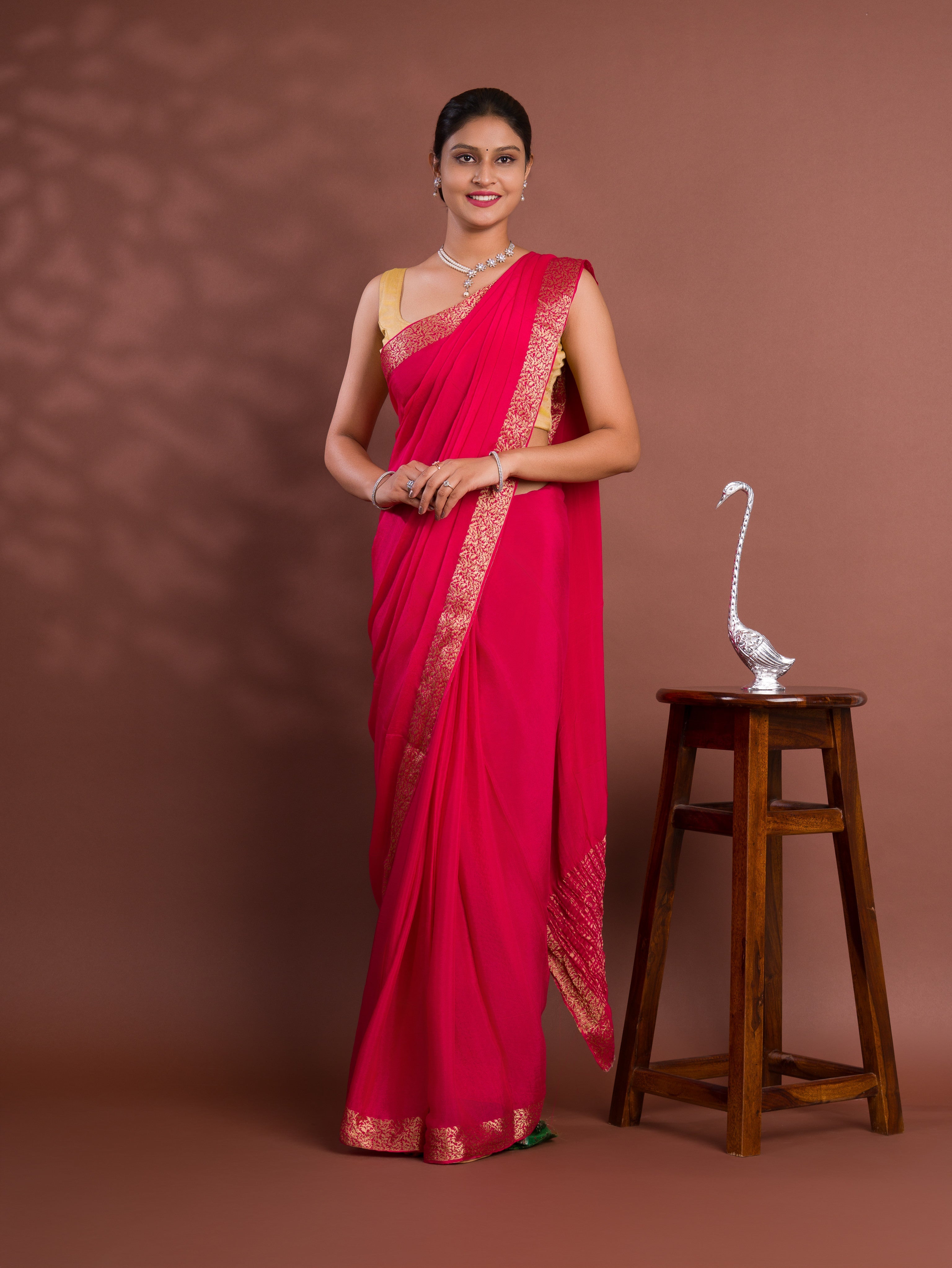 Tanmira New arrival Pure ojariya Chinon Beautiful Zari border Pallu saree,MAHA