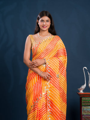 By Leheriya Style With Gotapatti Work Saree