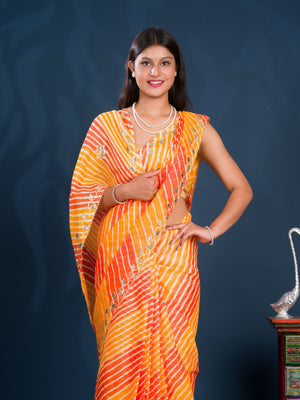 By Leheriya Style With Gotapatti Work Saree