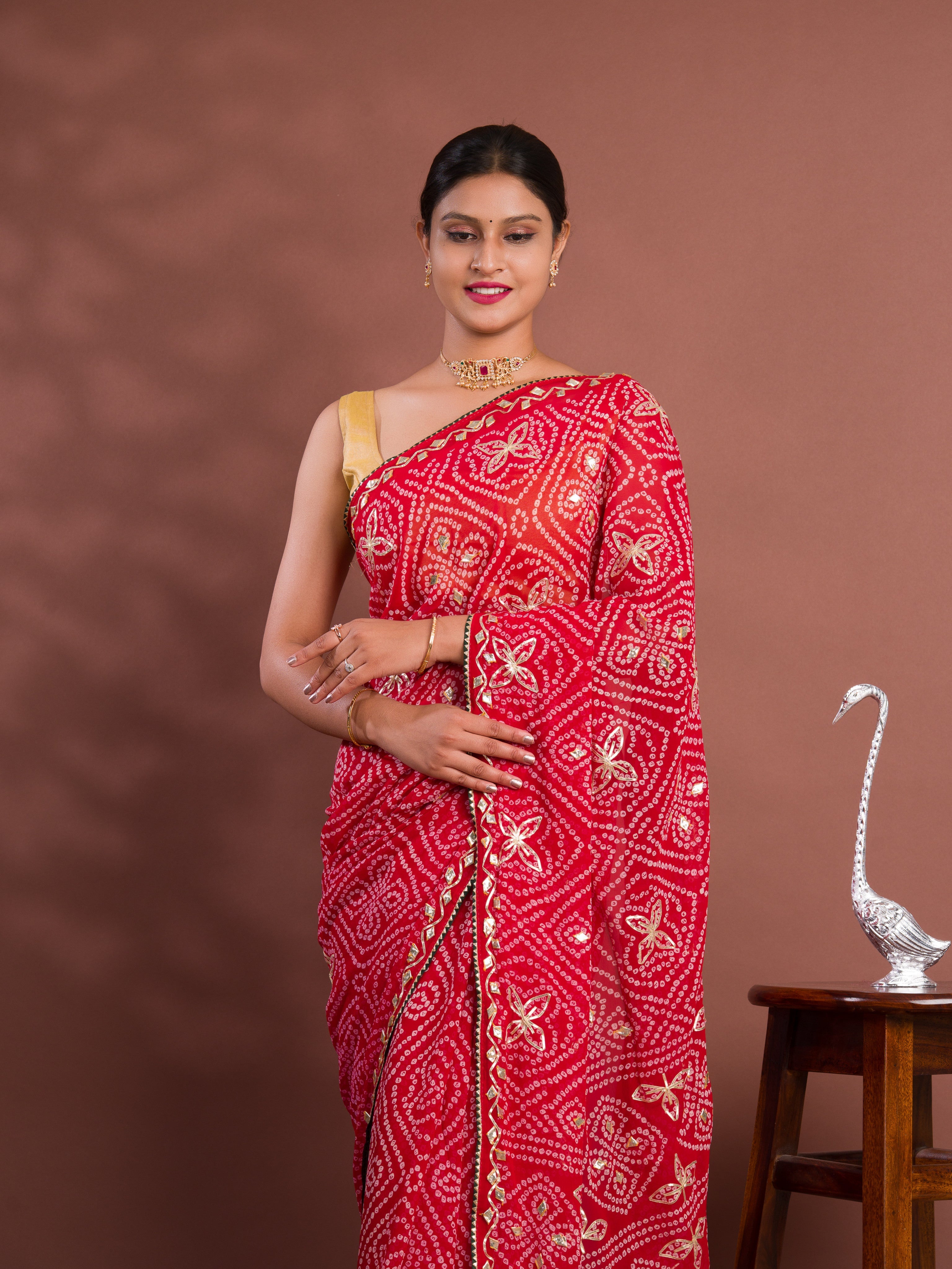 Tanmira New Beautiful Georgette Bandhani Style With Gotapatti Work Saree MHS