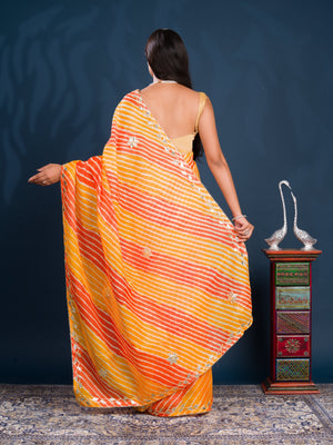 By Leheriya Style With Gotapatti Work Saree