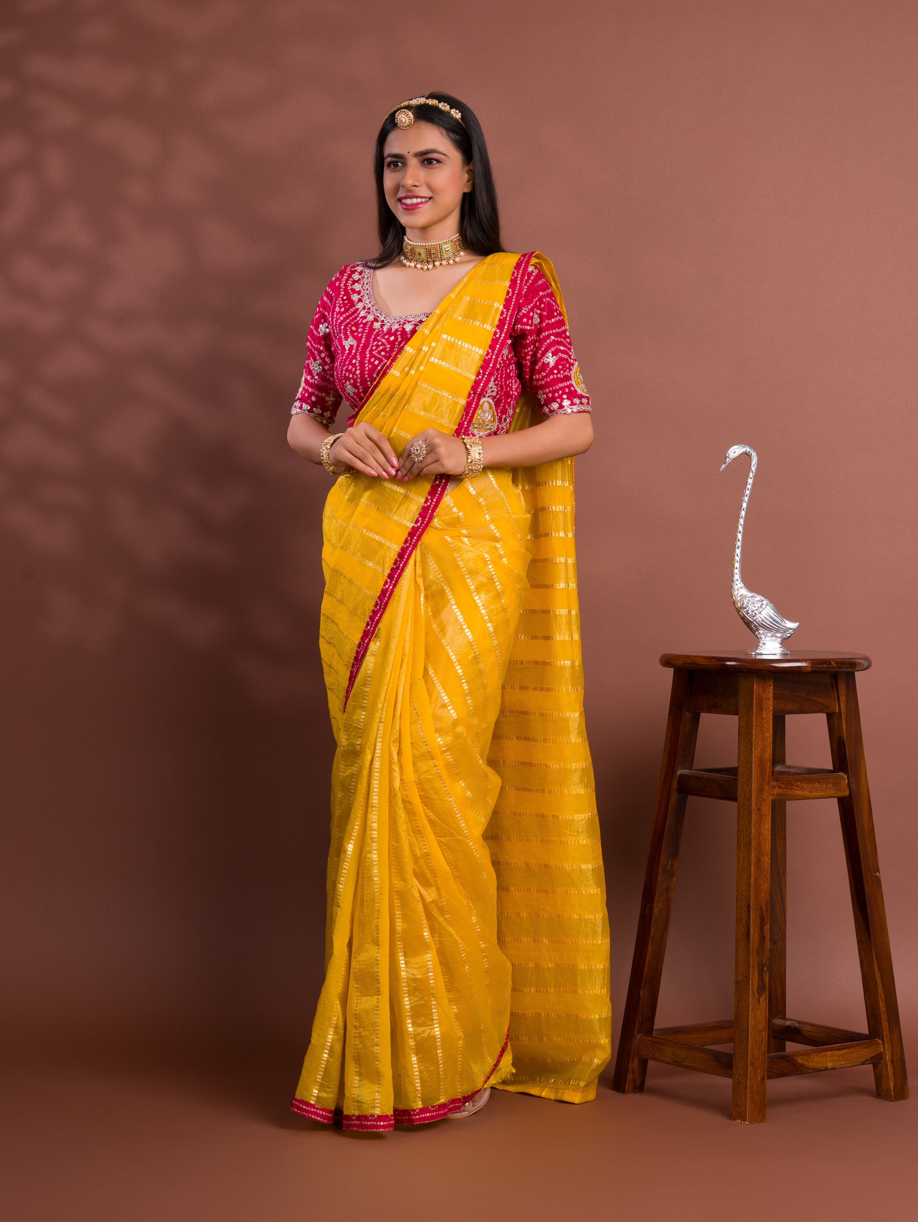 Tanmira Tissue silk Bandhani Border Saree With Heavy Gotapatti Blouse AMT
