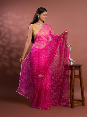 Chiffon Bandhani style With Vintage Work Saree in pink colour