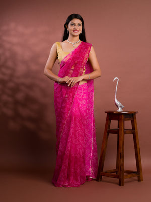 Chiffon Bandhani style With Vintage Work Saree in pink colour