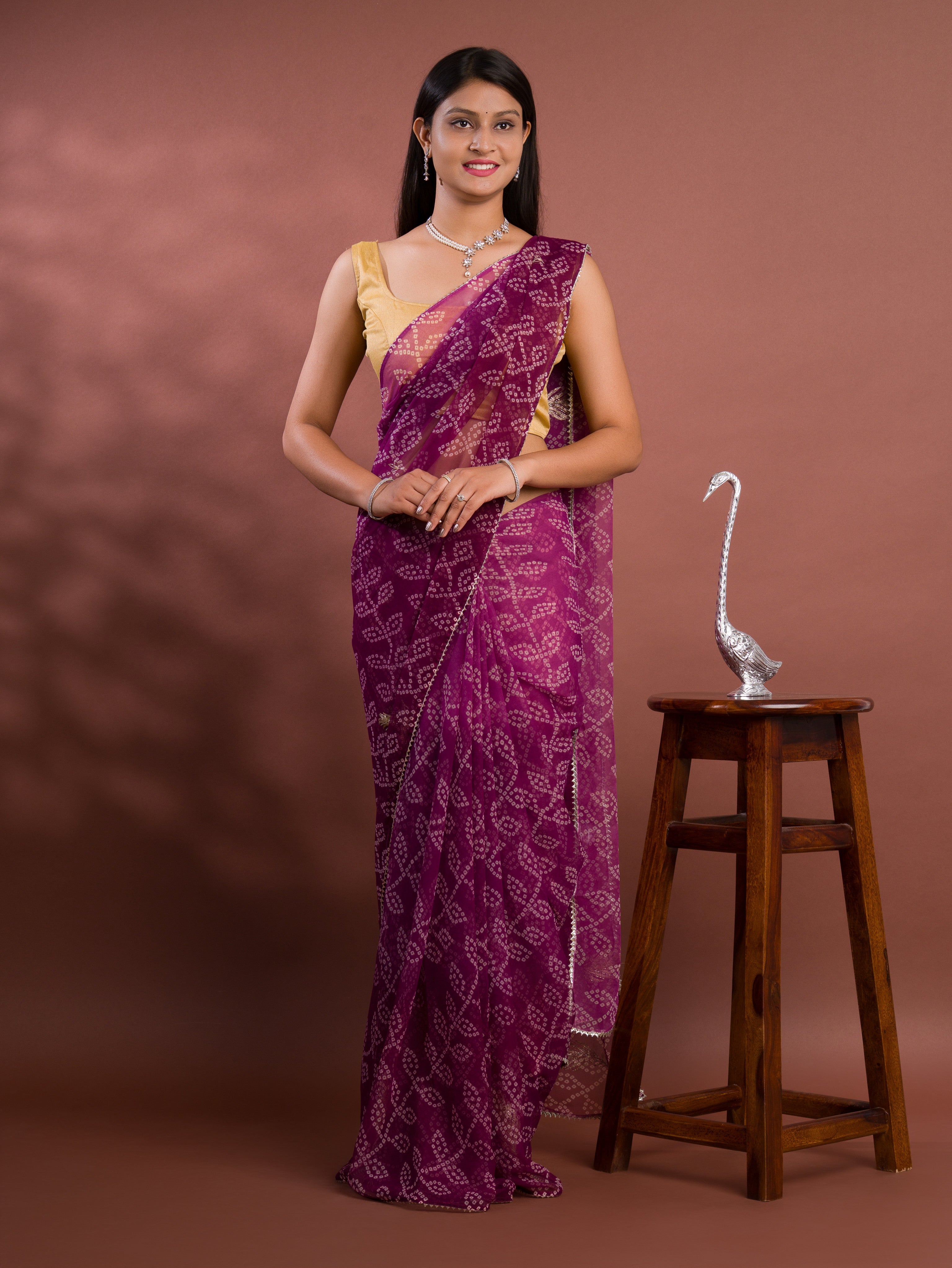 Tanmira New Chiffon Bandhani style With Vintage Work Saree AMT