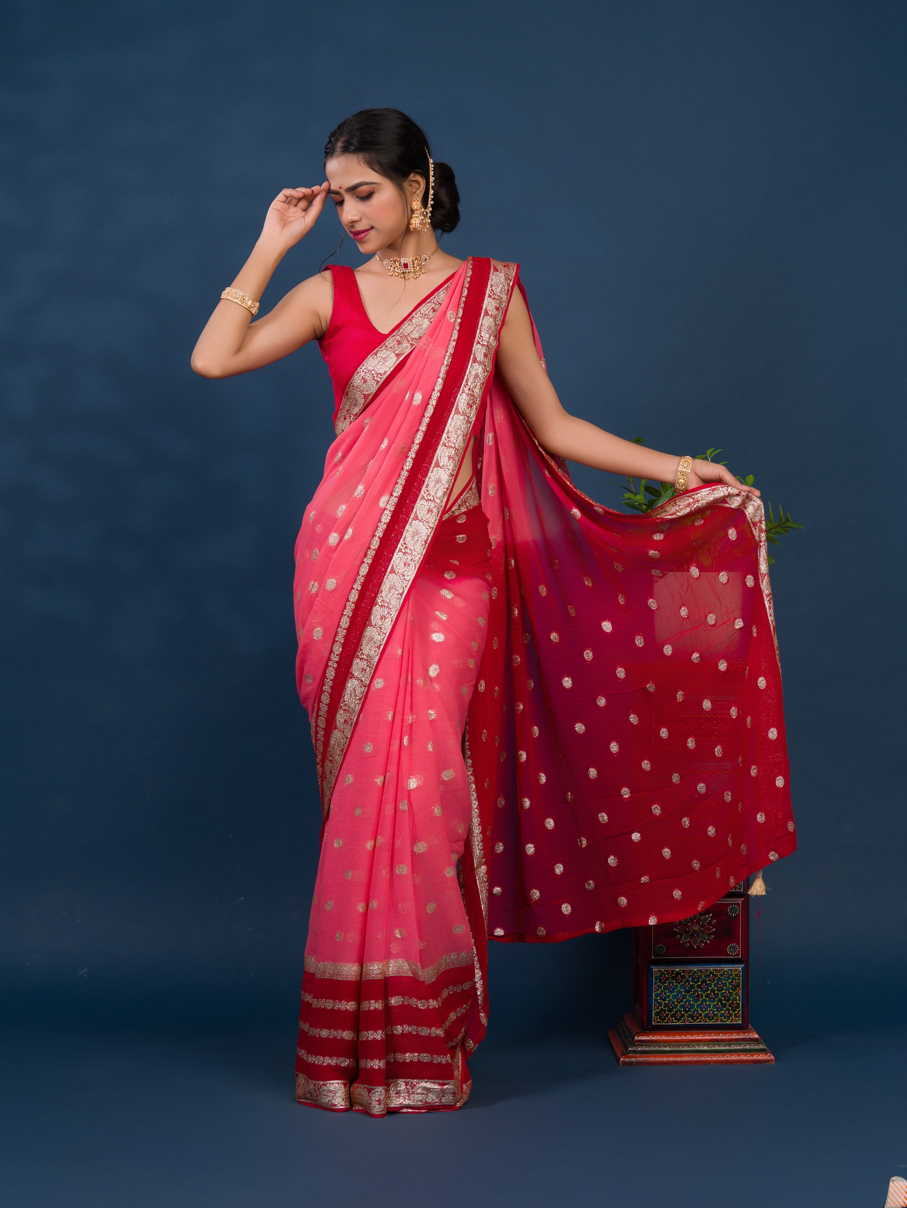 Tanmira Pure Georgette Jaipuri Tie Dye Zari Weaving Saree