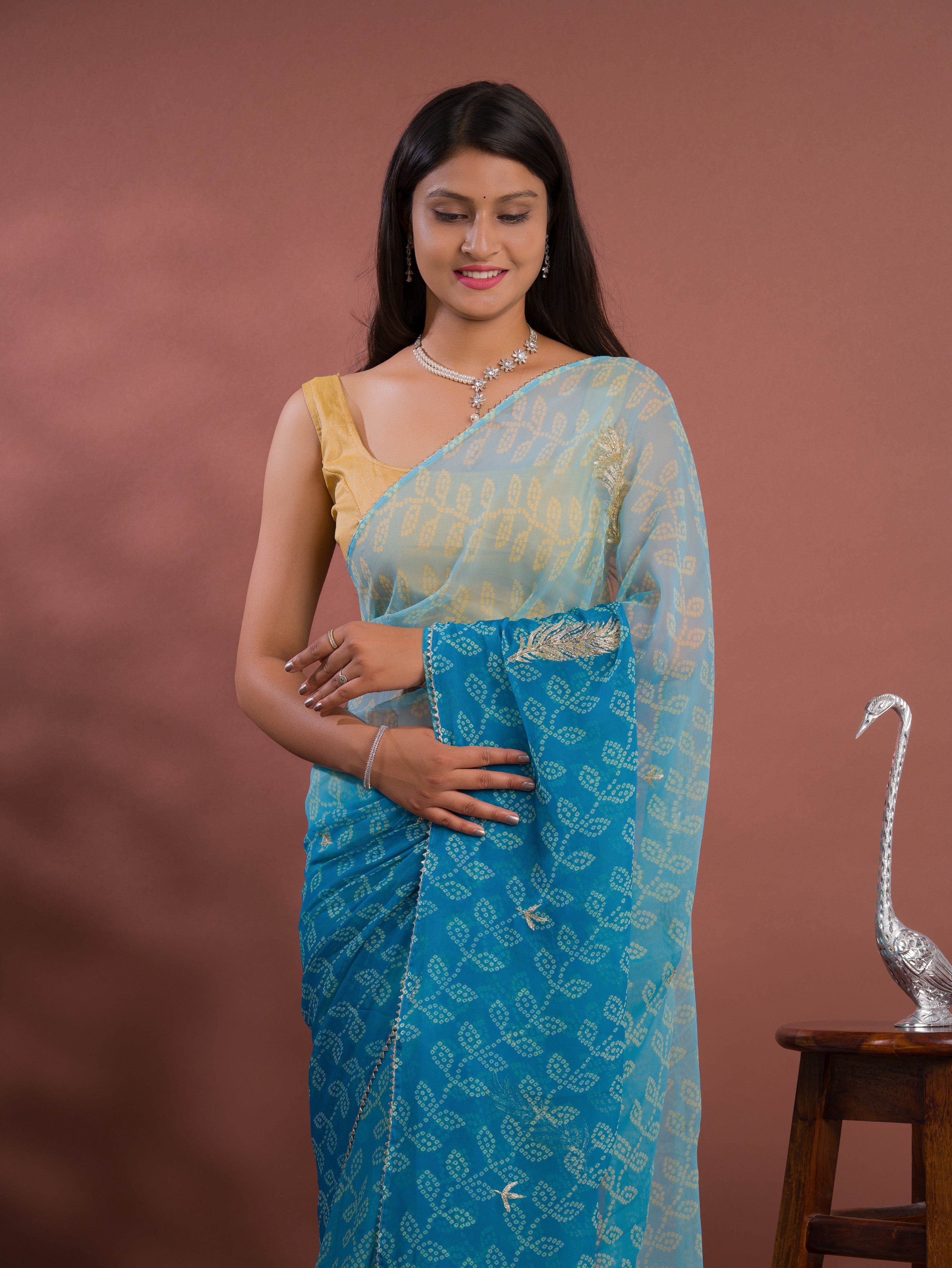 Tanmira New Latest Chiffon Bandhani style With Vintage Work Saree AMT