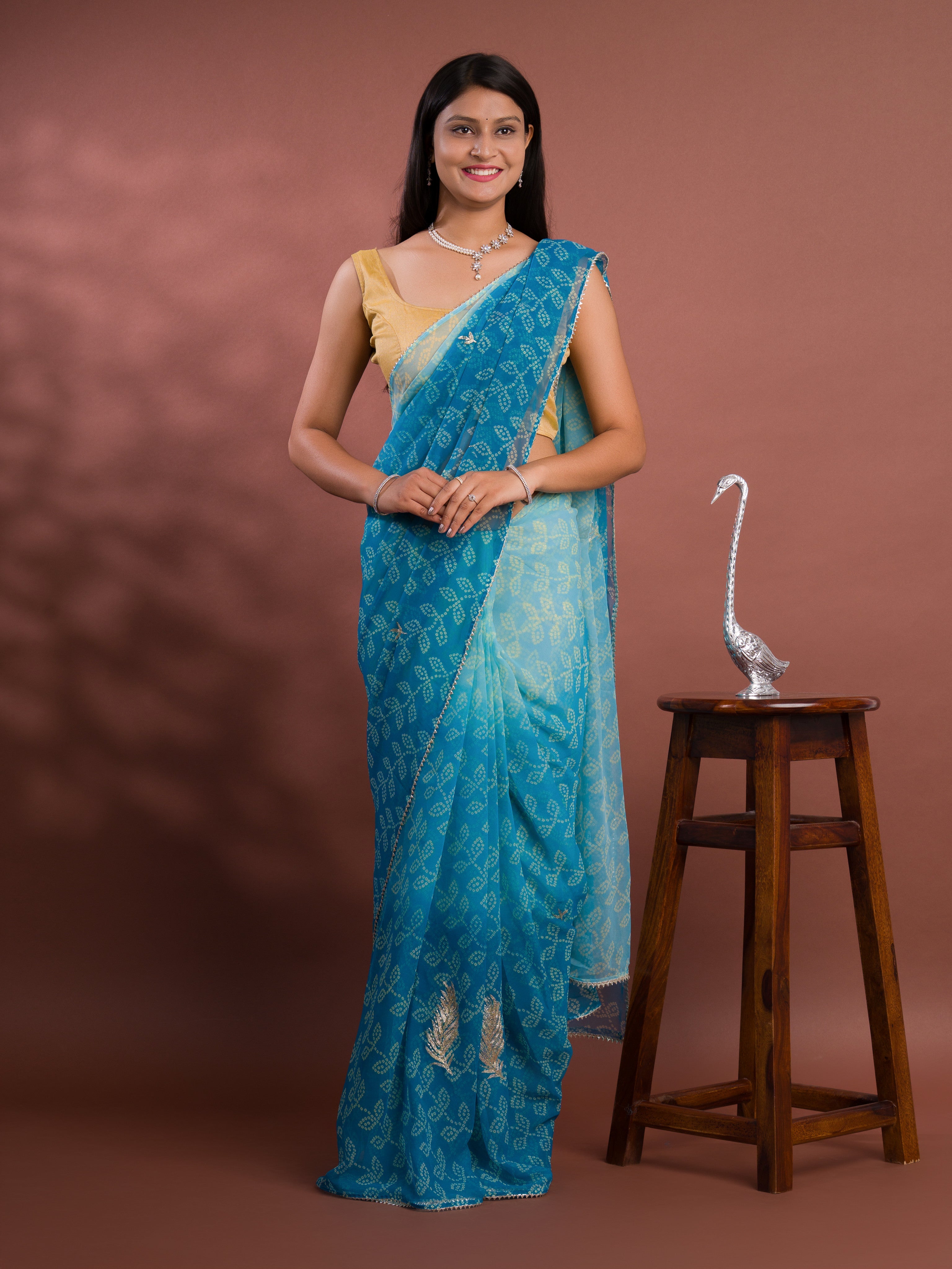 Tanmira New Latest Chiffon Bandhani style With Vintage Work Saree AMT