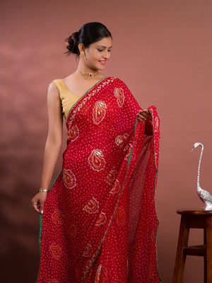 By New Chiffon Bandhani Style With Gotapatti Work Saree