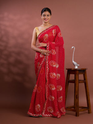 By New Chiffon Bandhani Style With Gotapatti Work Saree