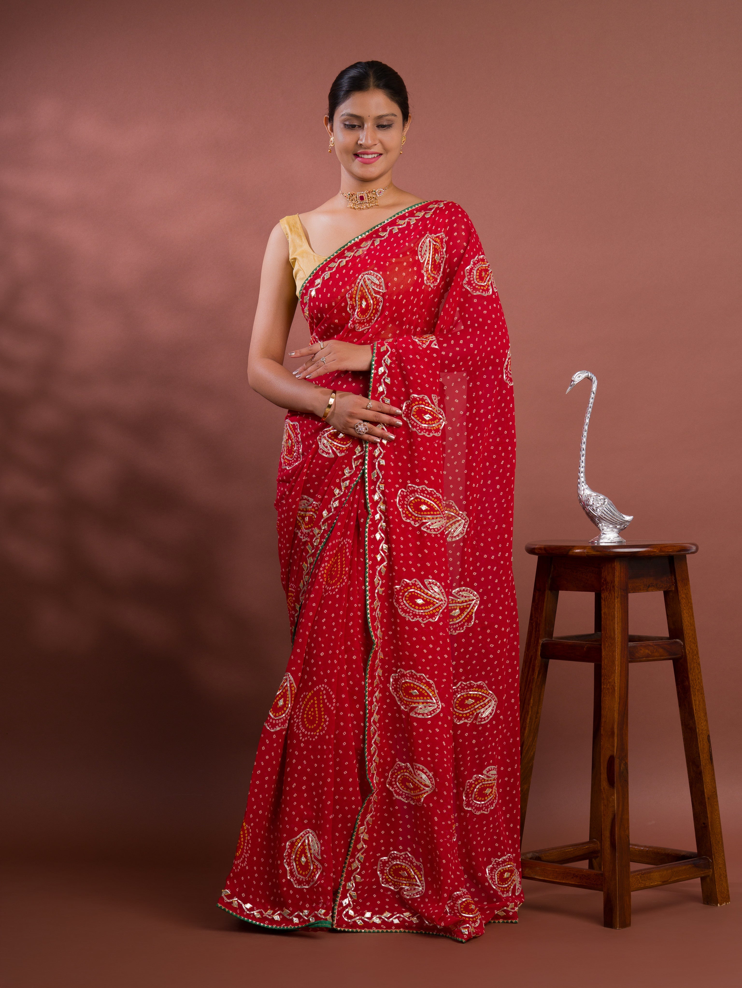By New Chiffon Bandhani Style With Gotapatti Work Saree