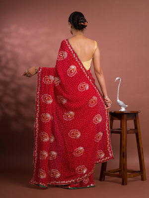 By New Chiffon Bandhani Style With Gotapatti Work Saree