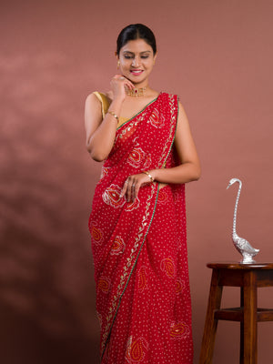 By New Chiffon Bandhani Style With Gotapatti Work Saree