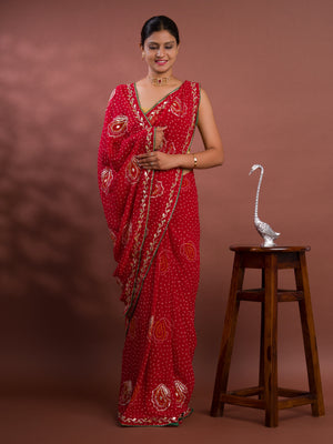 By New Chiffon Bandhani Style With Gotapatti Work Saree