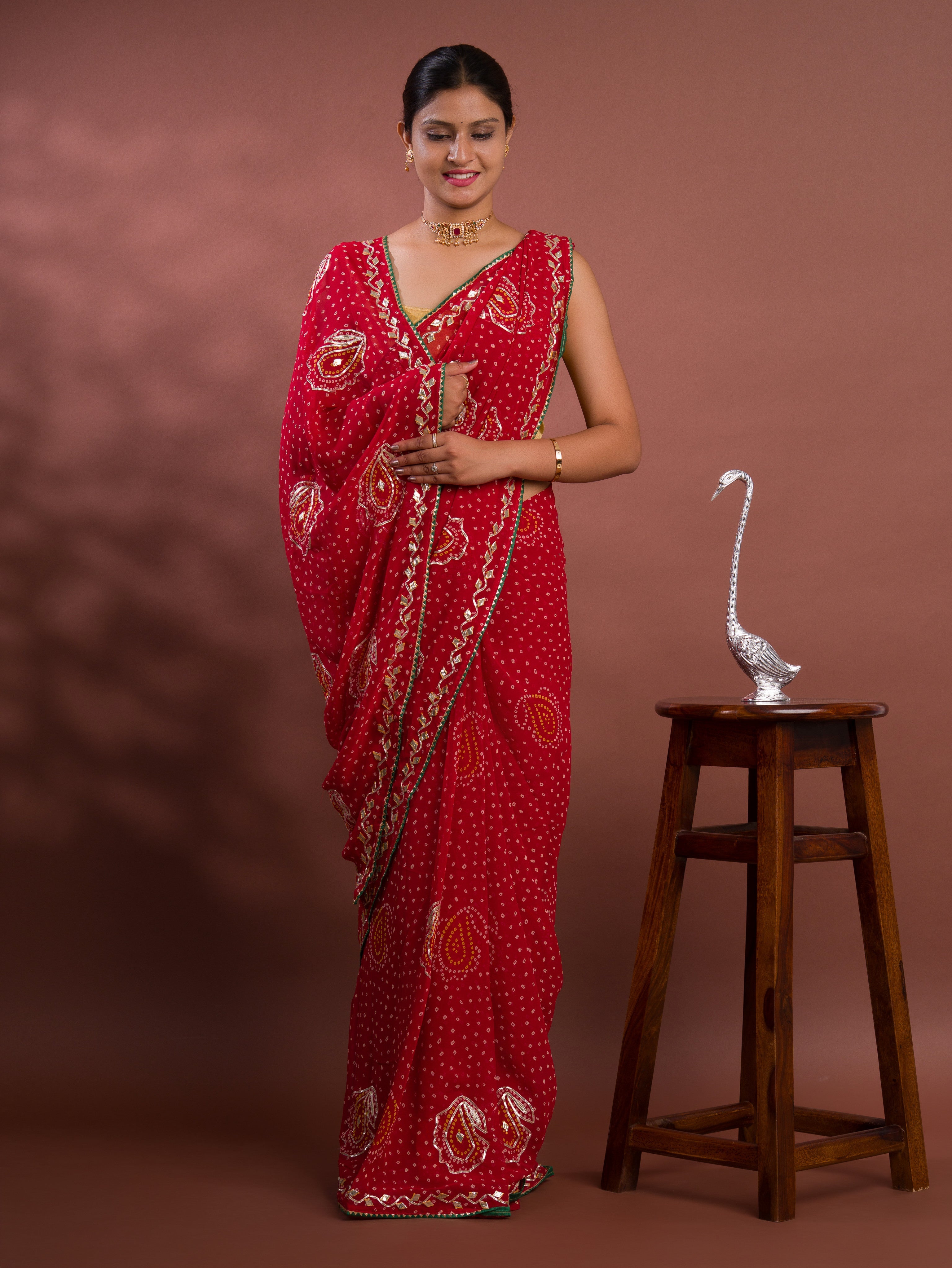 By New Chiffon Bandhani Style With Gotapatti Work Saree