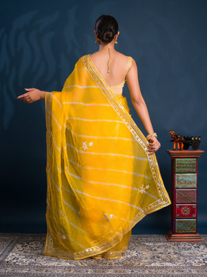 Organza Leheriya Style With Gotapatti Work Saree in Yellow colour