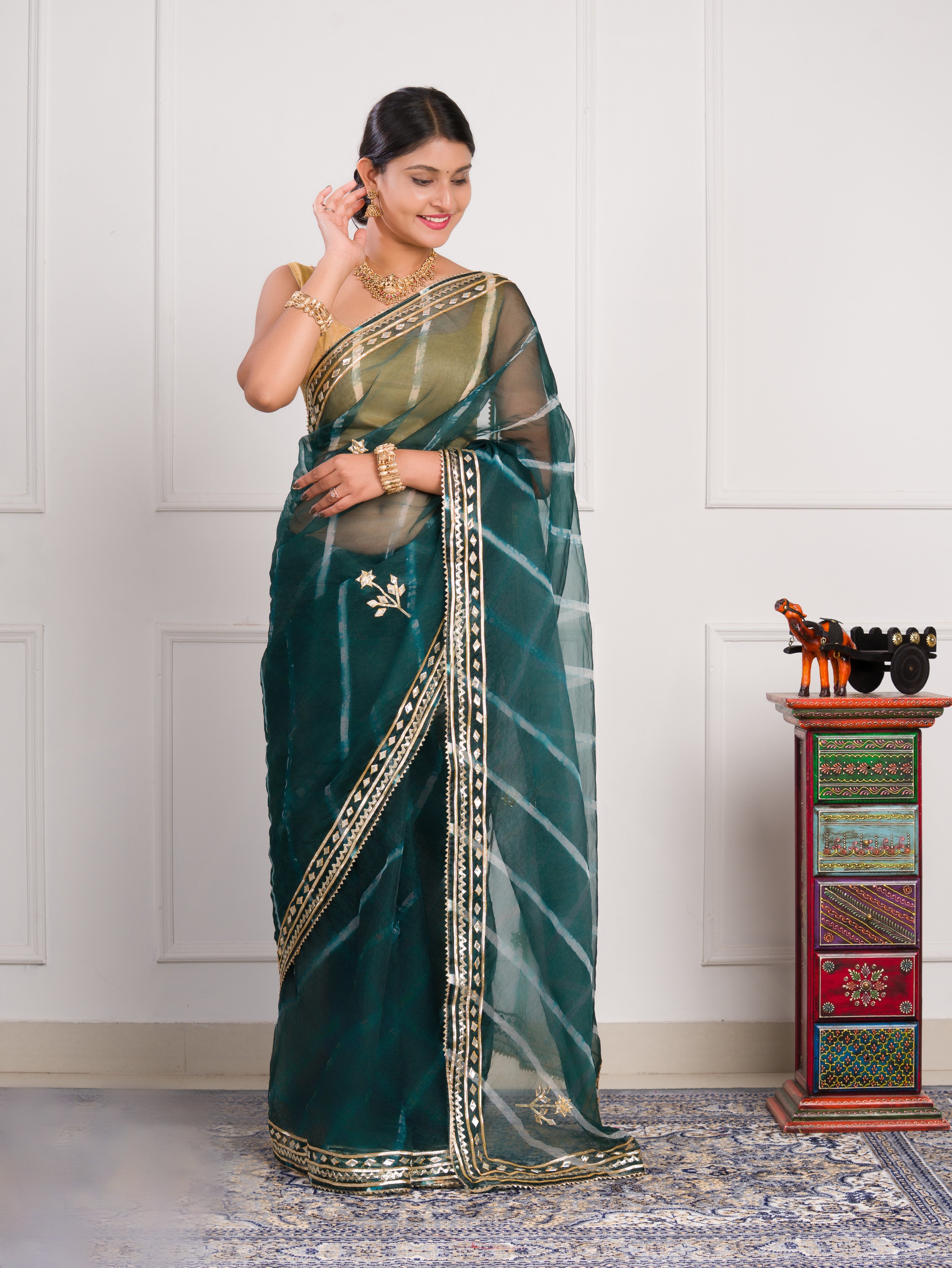 Tanmira New Beautiful Organza Leheriya Style With Gotapatti Work Saree MHS