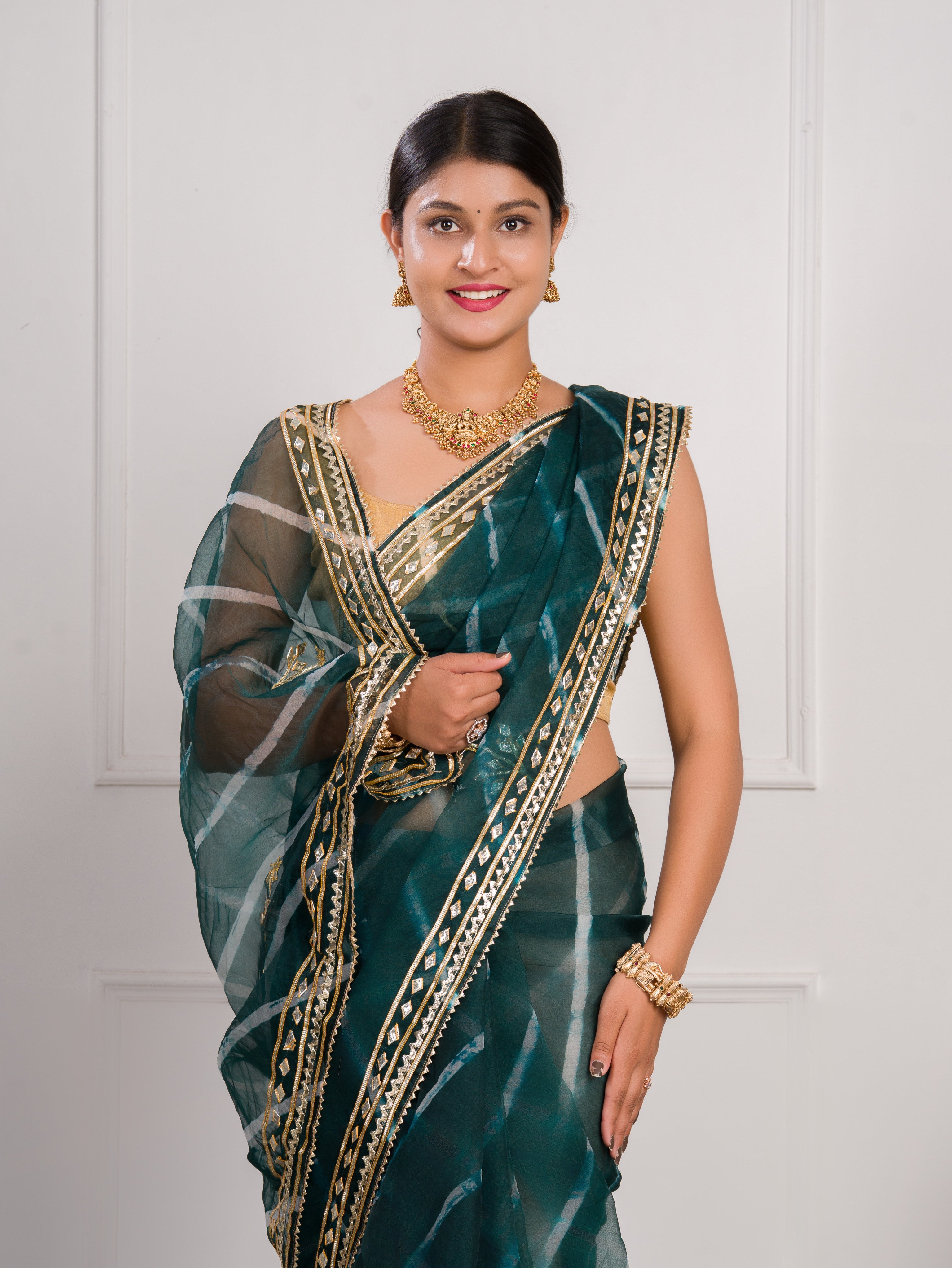 Tanmira New Beautiful Organza Leheriya Style With Gotapatti Work Saree MHS