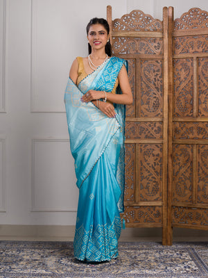By Bandhani Saree With Gotapatti Work