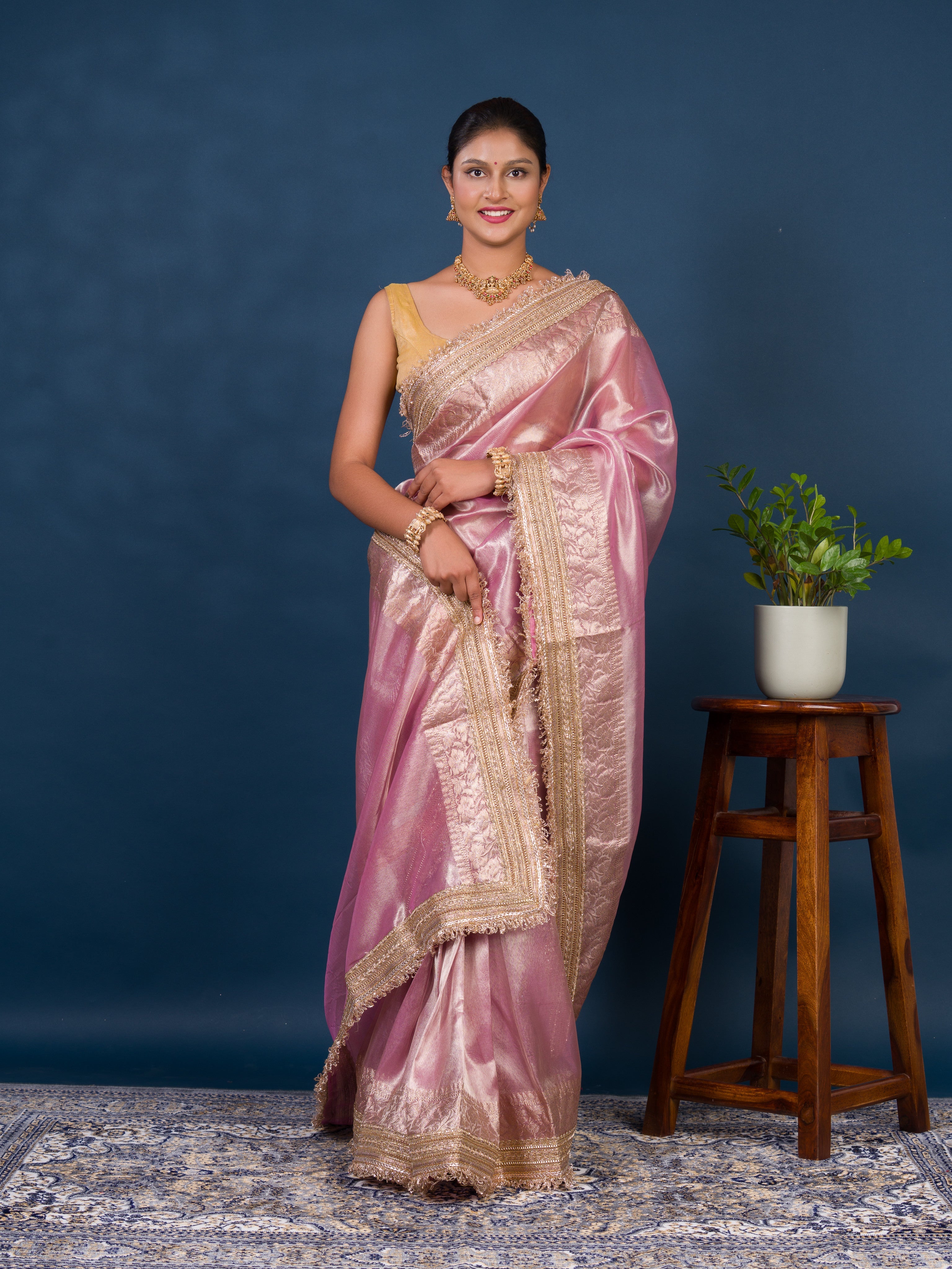 Banarasi Handloom katan silk Tissue Fabric saree in soft pink colour