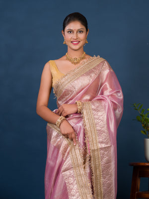 Banarasi Handloom katan silk Tissue Fabric saree in soft pink colour