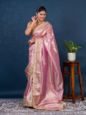 Banarasi Handloom katan silk Tissue Fabric saree in soft pink colour