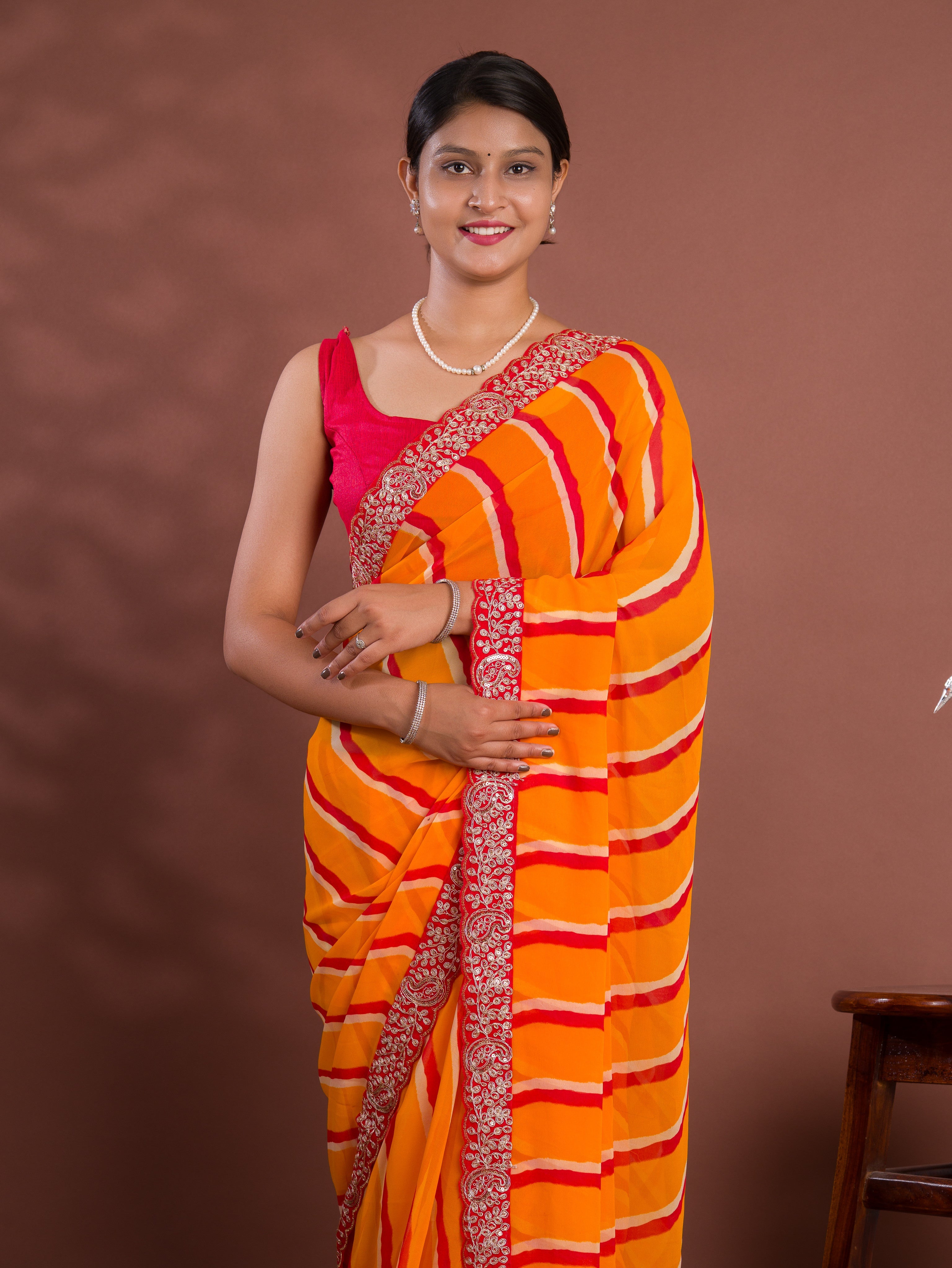 Tanmira New Latest Chiffon Leheriya Style With Embroidery Border Work Saree STL