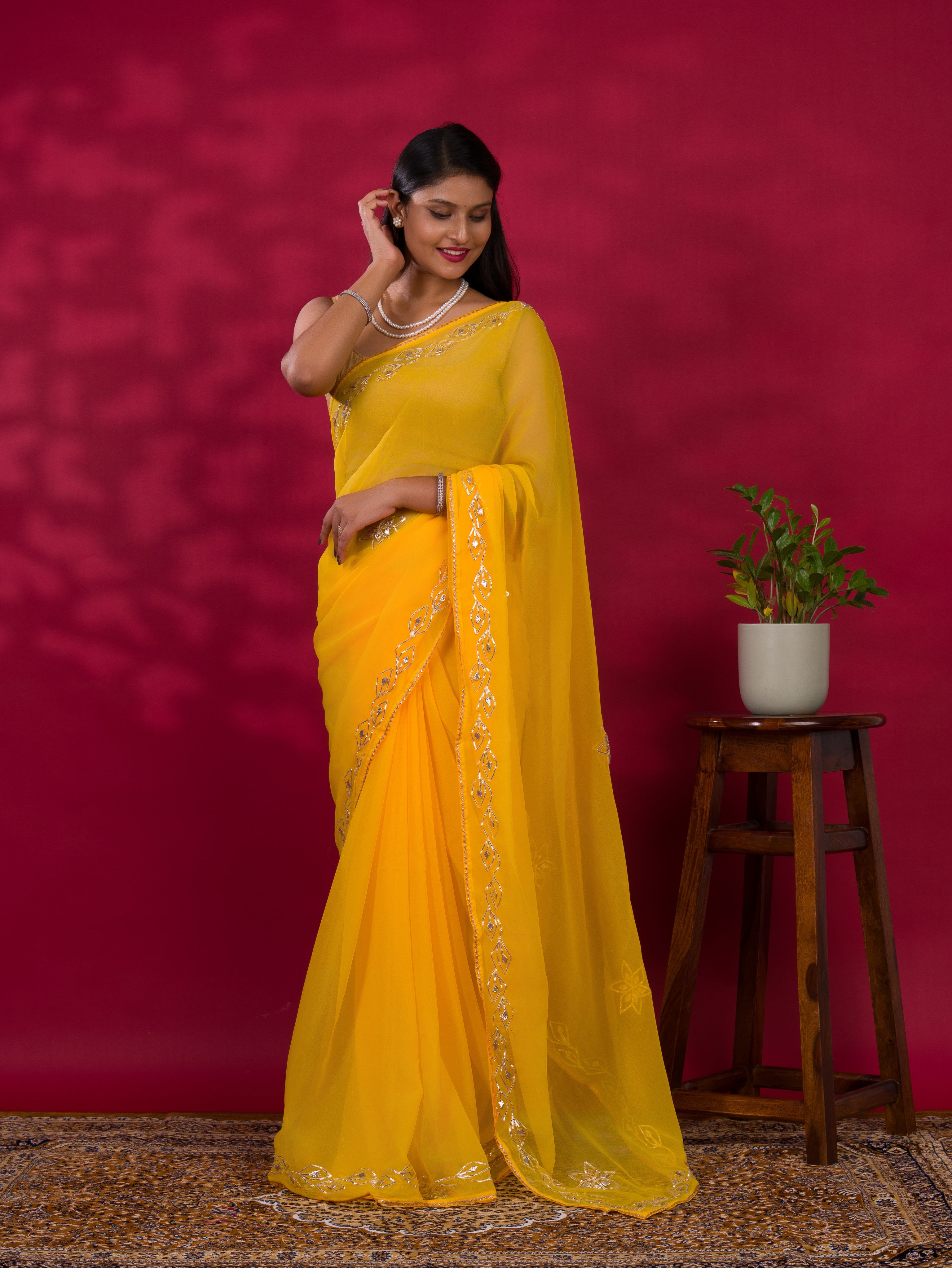 Tanmira Latest Chiffon Bollywood Style Gotapatti Work Saree MHS