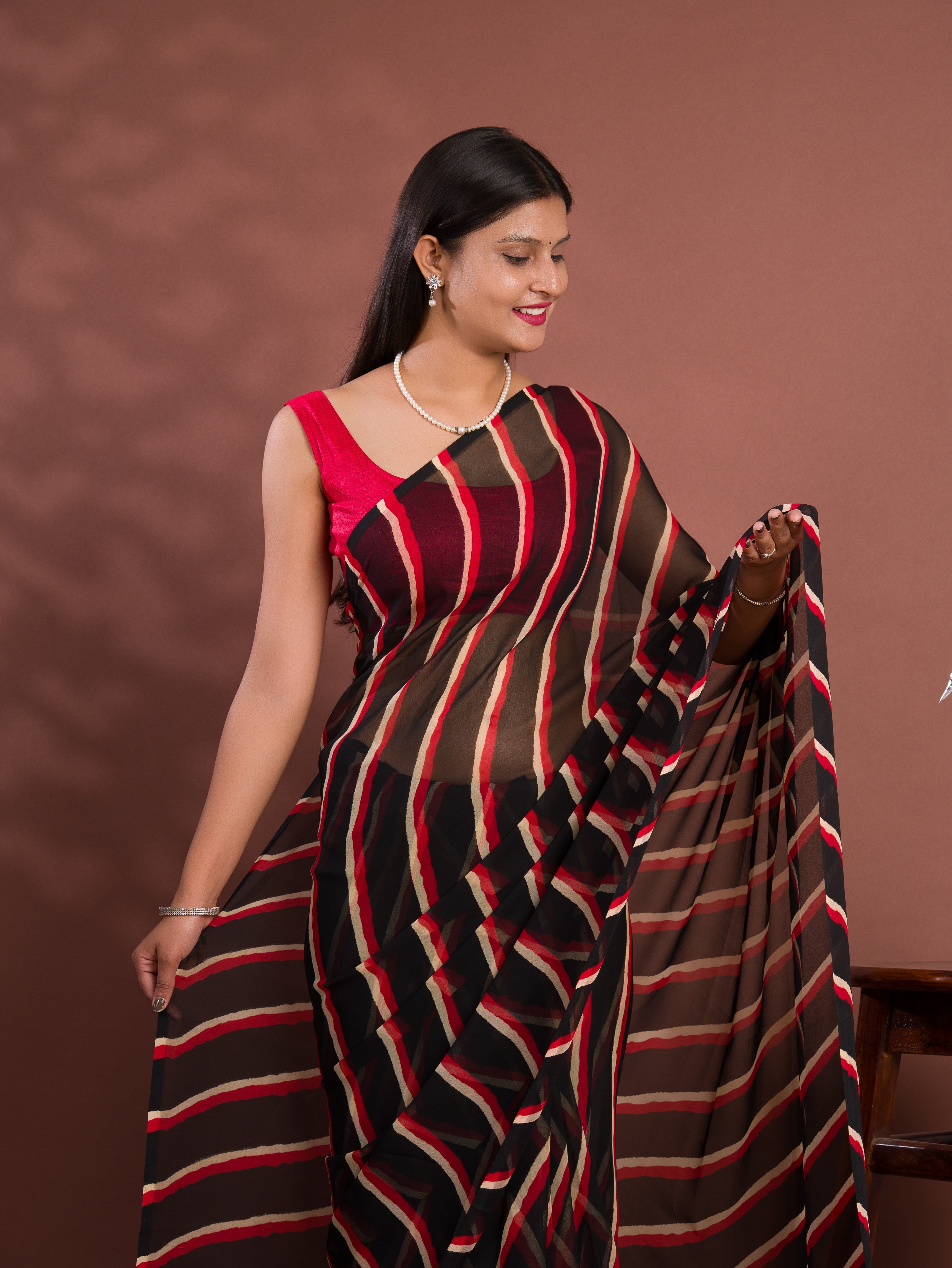 Tanmira New Spiceal Chiffon Leheriya Style Causal wear Saree STL