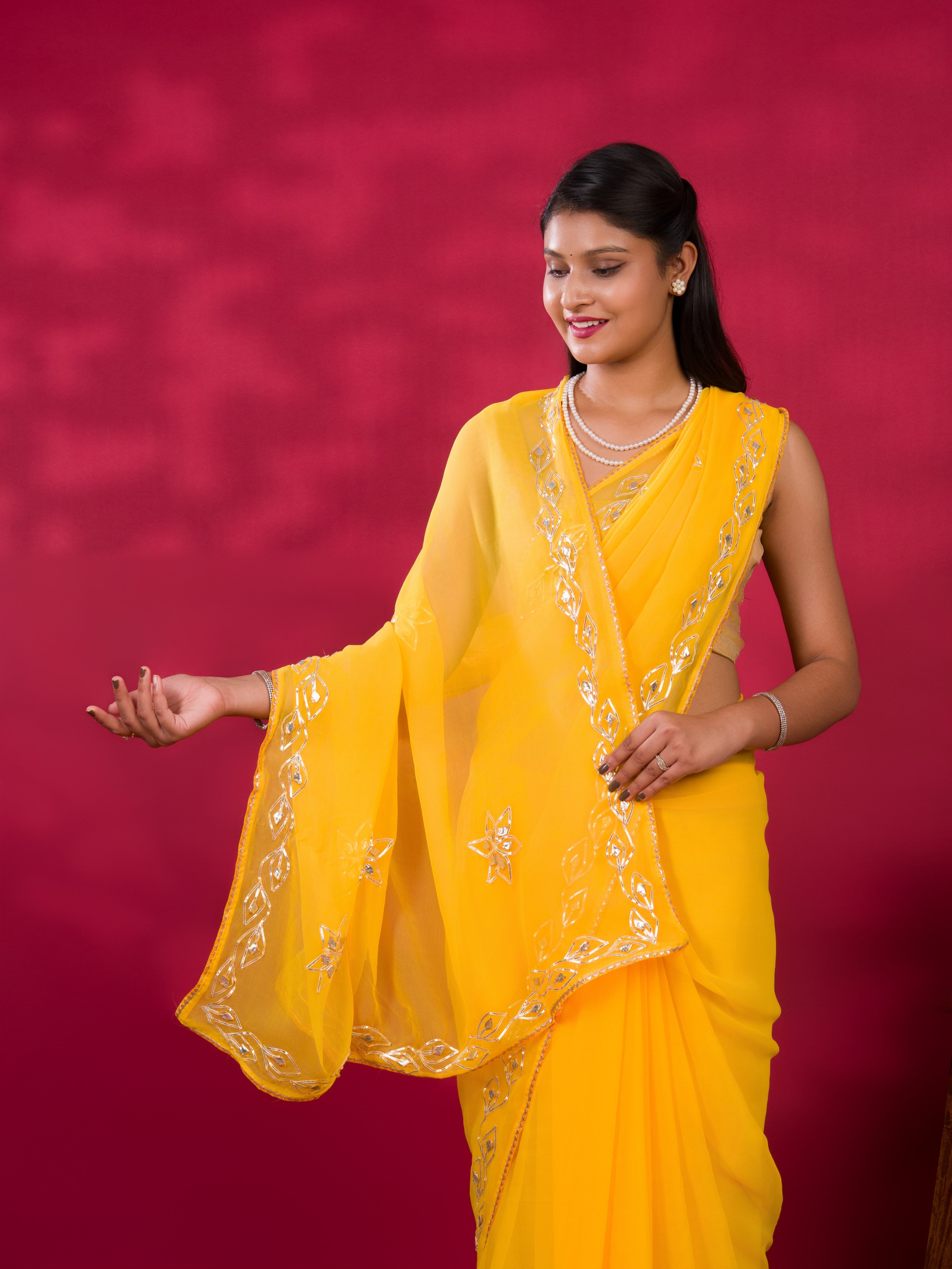Tanmira Latest Chiffon Bollywood Style Gotapatti Work Saree MHS