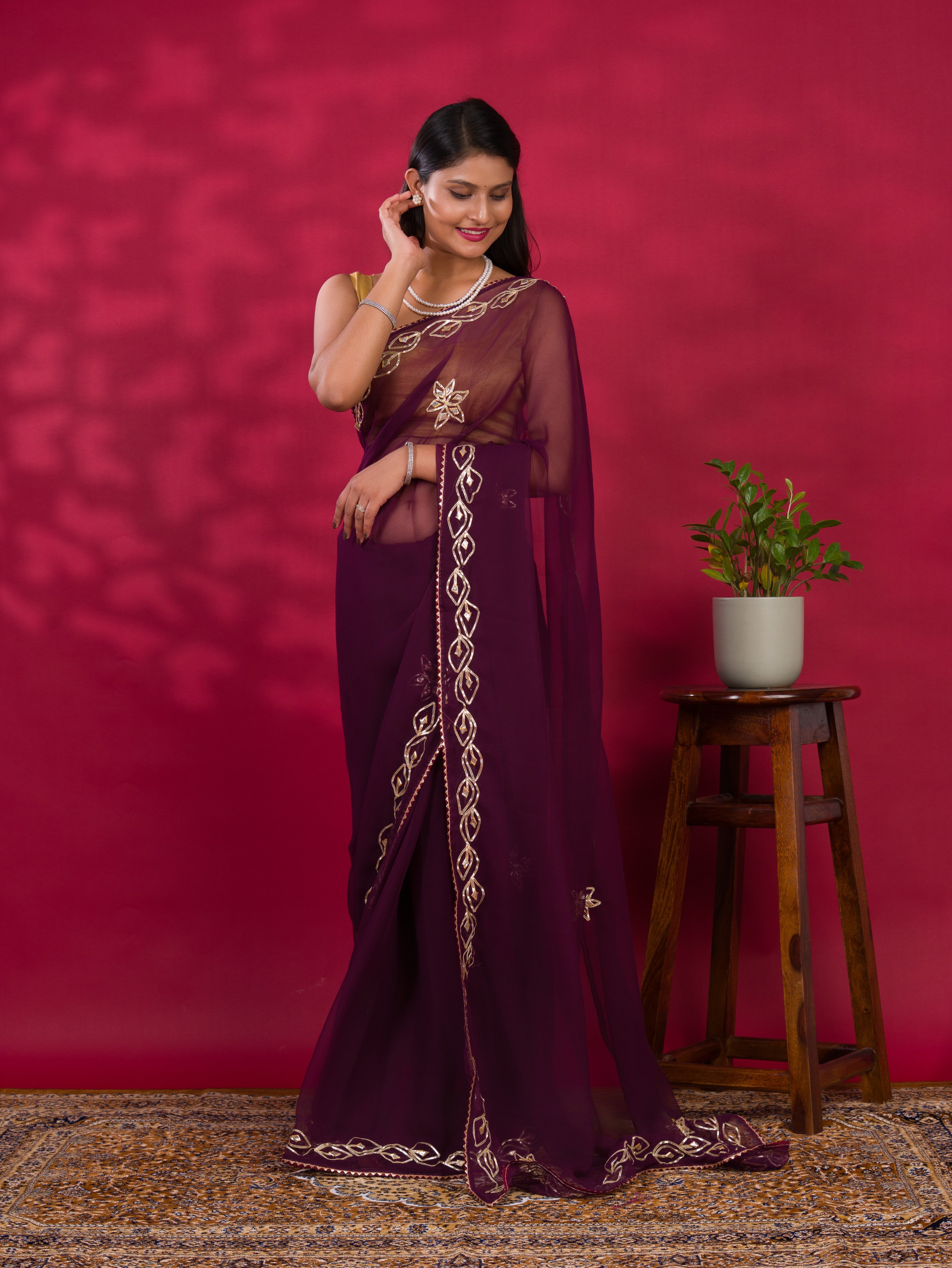Tanmira Chiffon Bollywood Style Gotapatti Work Saree MHS