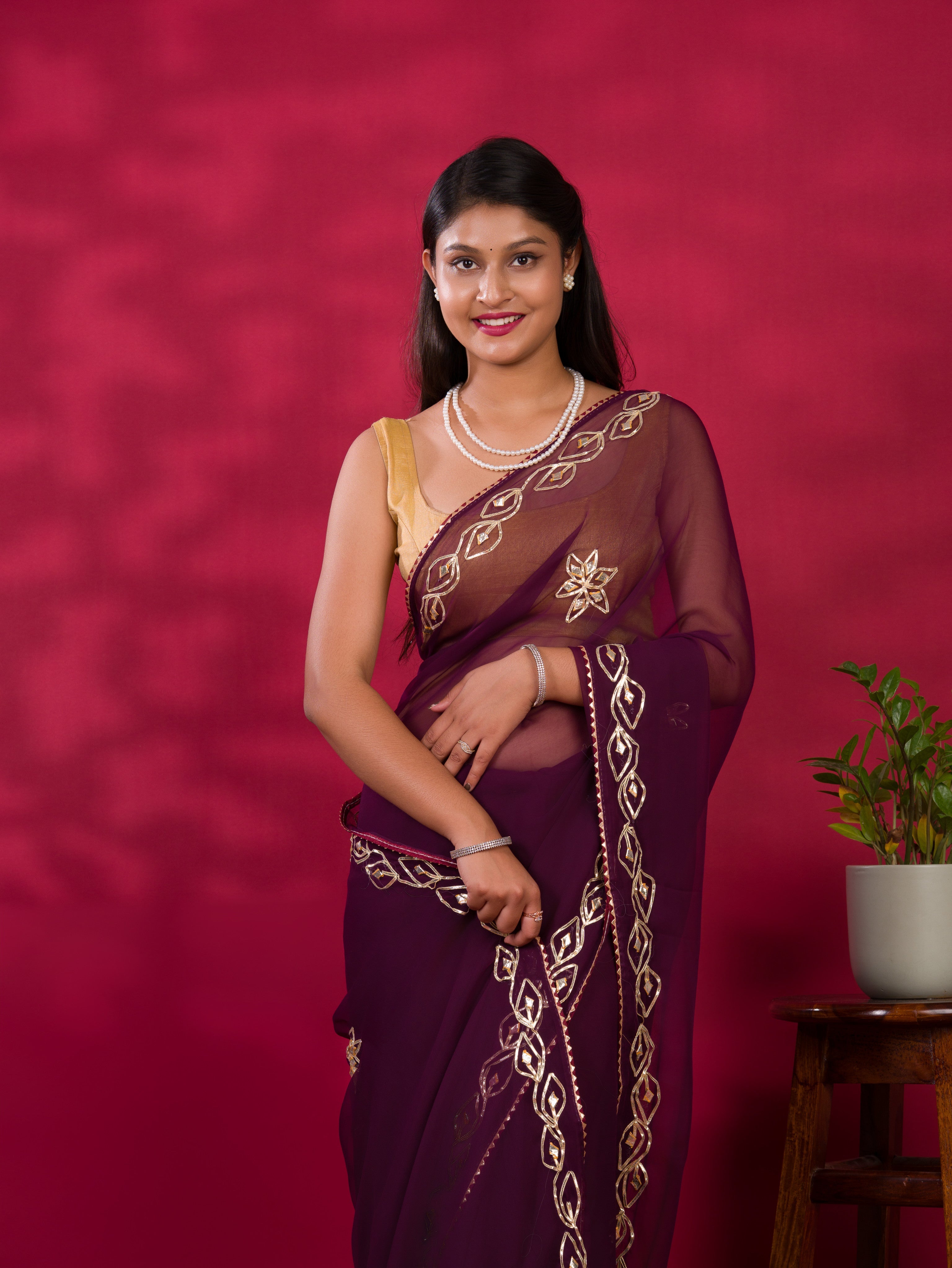 Tanmira Chiffon Bollywood Style Gotapatti Work Saree MHS