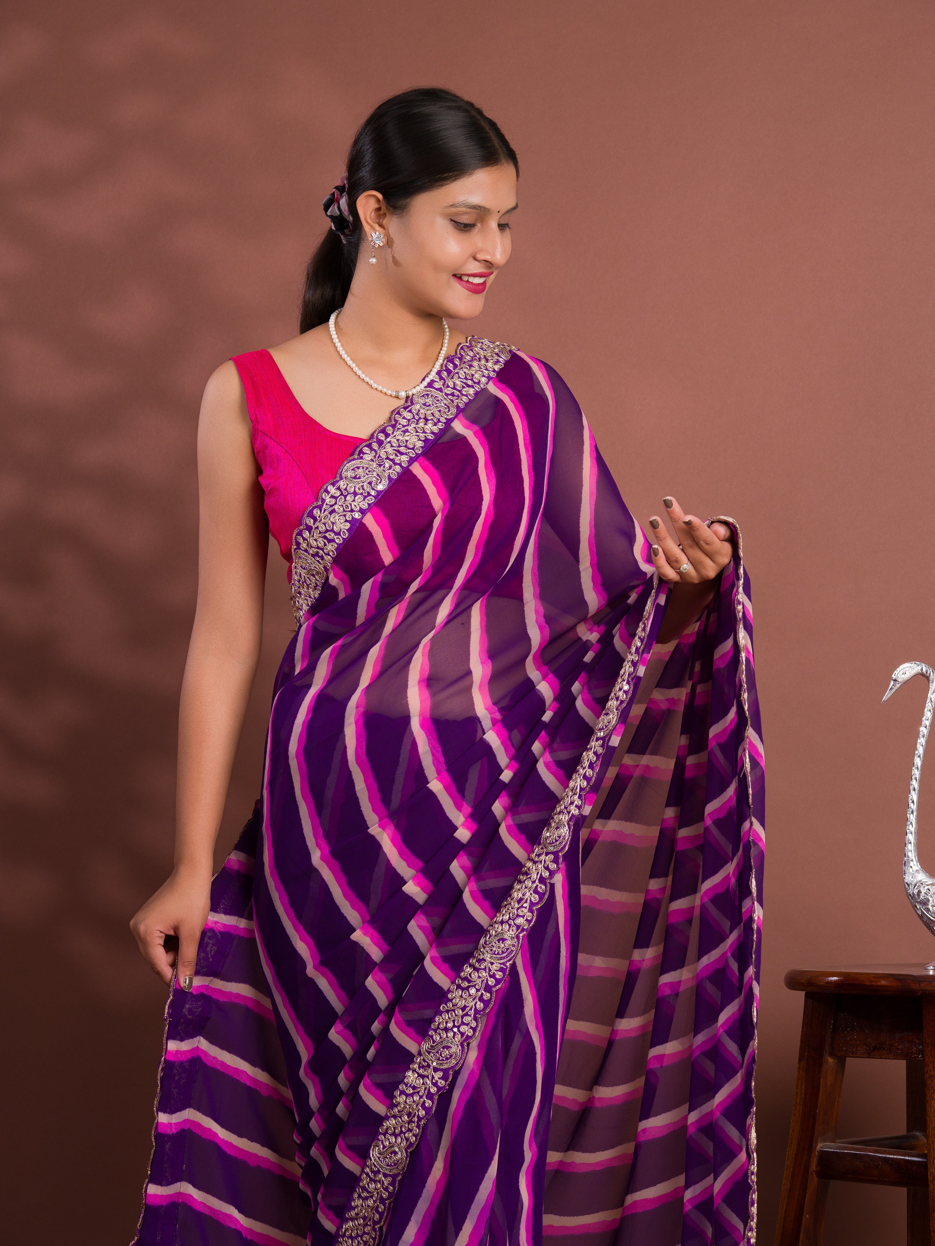 Tanmira New Chiffon Leheriya Style With Embroidery Border Work Saree STL