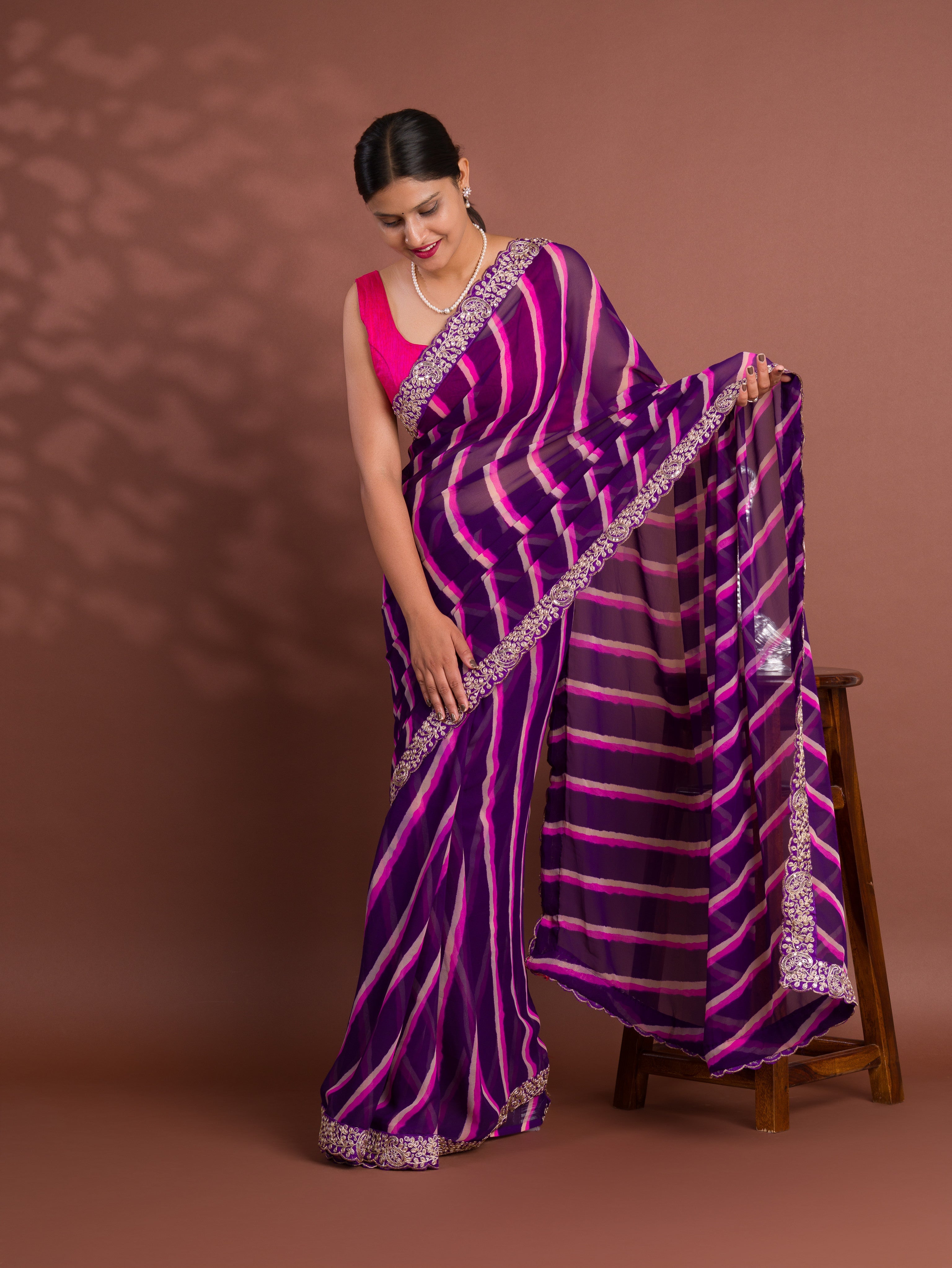 Tanmira New Chiffon Leheriya Style With Embroidery Border Work Saree STL