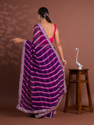 By Latest New Chiffon Leheriya Style With Embroidery Border Work Saree