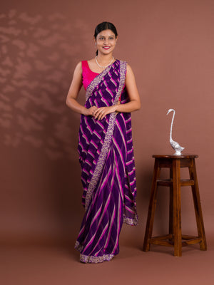 By Latest New Chiffon Leheriya Style With Embroidery Border Work Saree