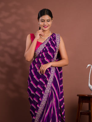 By Latest New Chiffon Leheriya Style With Embroidery Border Work Saree