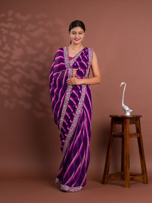 By Latest New Chiffon Leheriya Style With Embroidery Border Work Saree