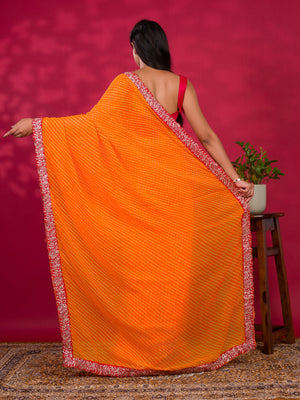 By New Spiceal Chiffon Leheriya Style With Embroidery Border Work Saree