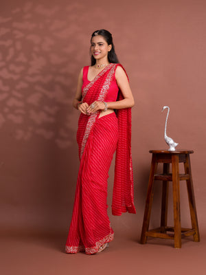 By New Spiceal Chiffon Leheriya Style With Embroidery Border Work Saree