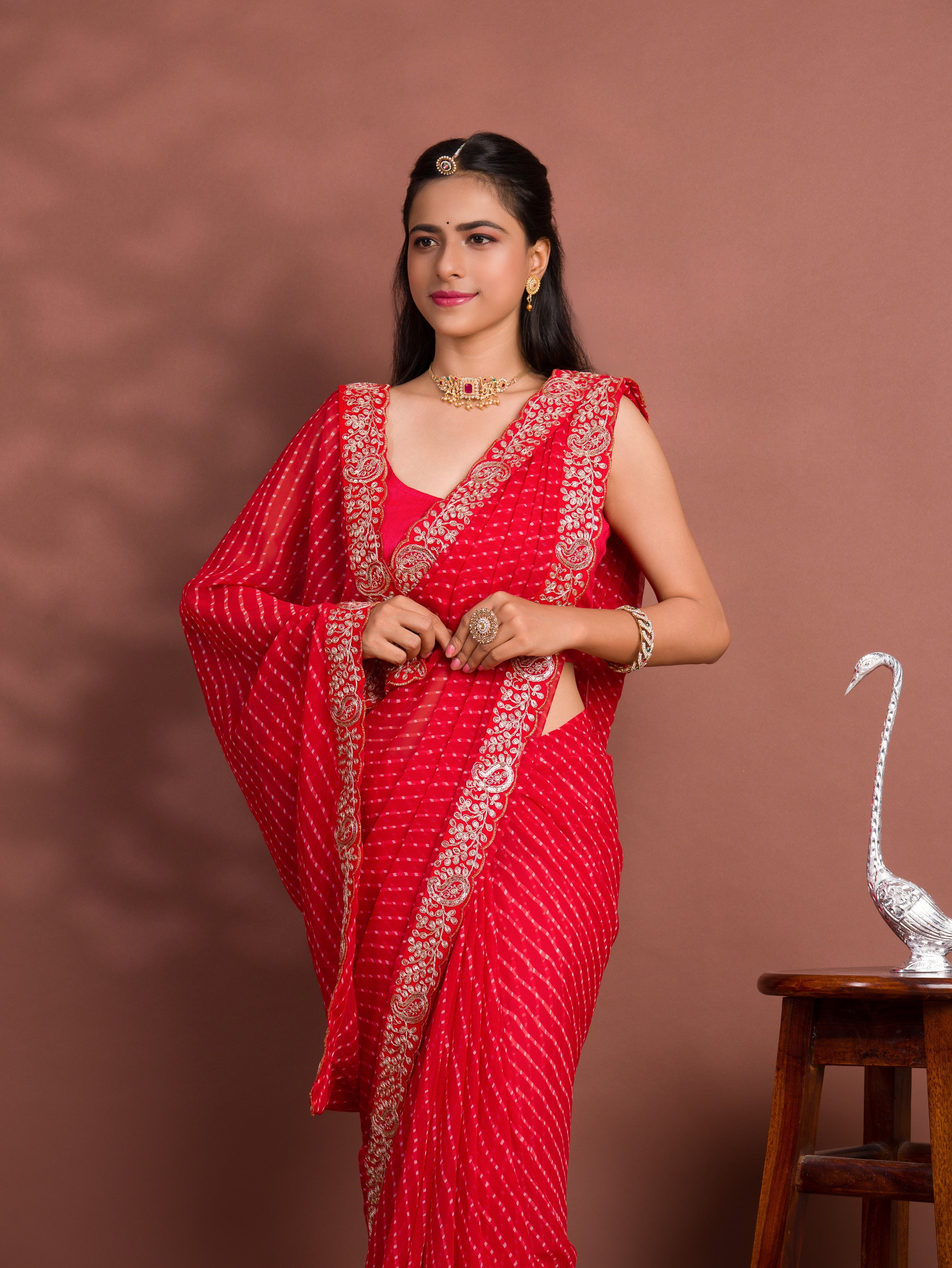 By New Spiceal Chiffon Leheriya Style With Embroidery Border Work Saree