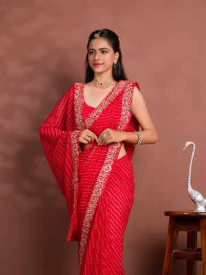 By New Spiceal Chiffon Leheriya Style With Embroidery Border Work Saree