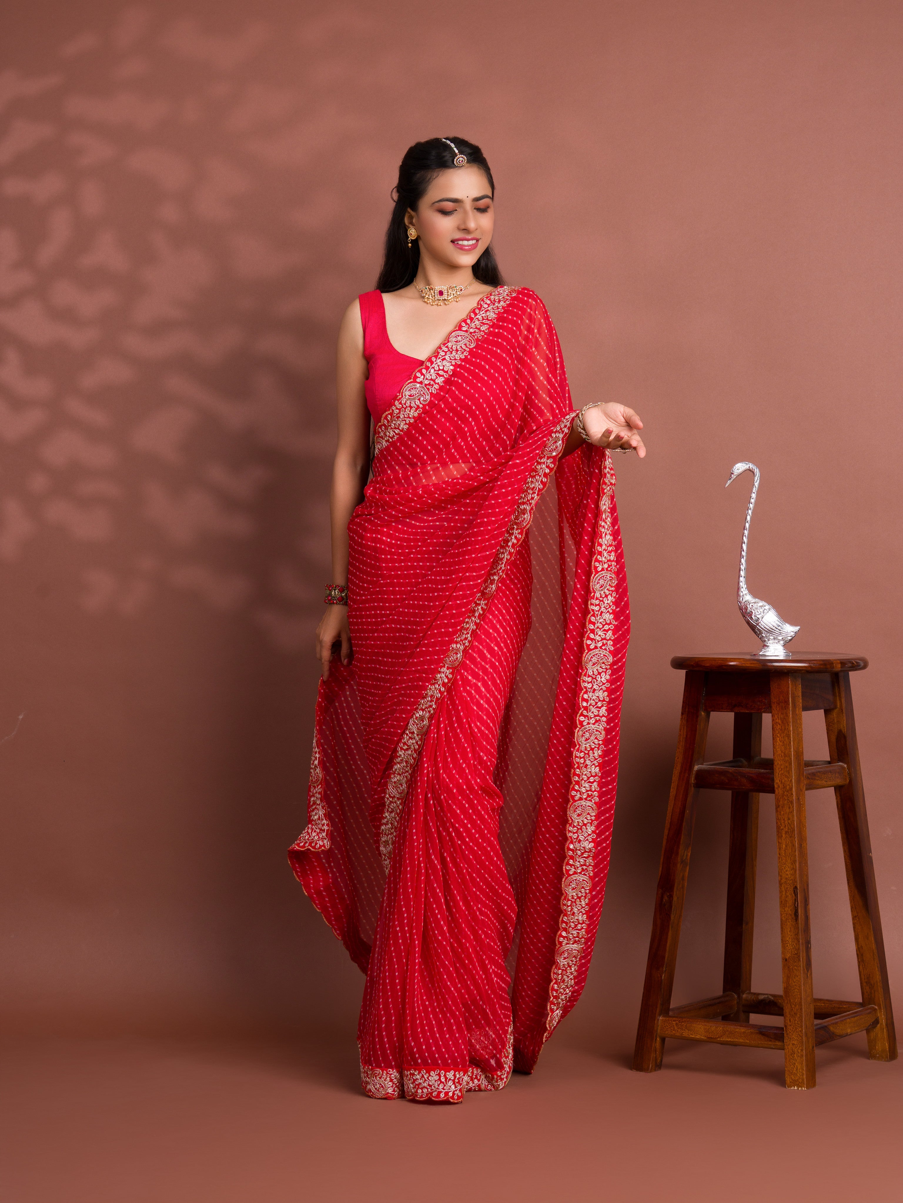 By New Spiceal Chiffon Leheriya Style With Embroidery Border Work Saree