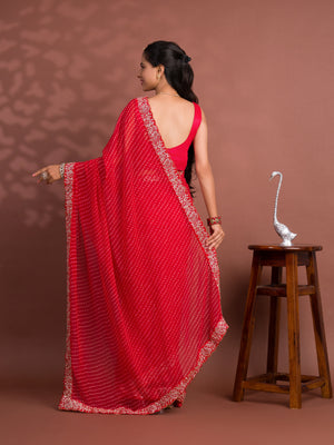 By New Spiceal Chiffon Leheriya Style With Embroidery Border Work Saree